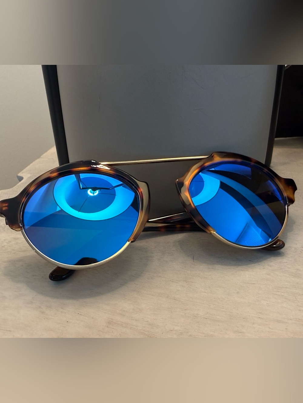 Illesteva Milan III Blue Mirrored Lens Sunglasses with Tortoiseshell Frame